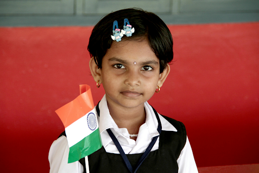 girl with indian national flag