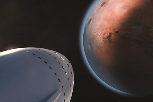 rocket approaching mars 