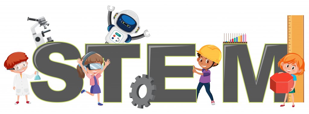 Children with STEM logo illustration