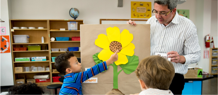 stem mentor teaching kids in classroom