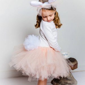Peach-And-White-Tulu-Dress-With-Bunny-Headband-For-Easter