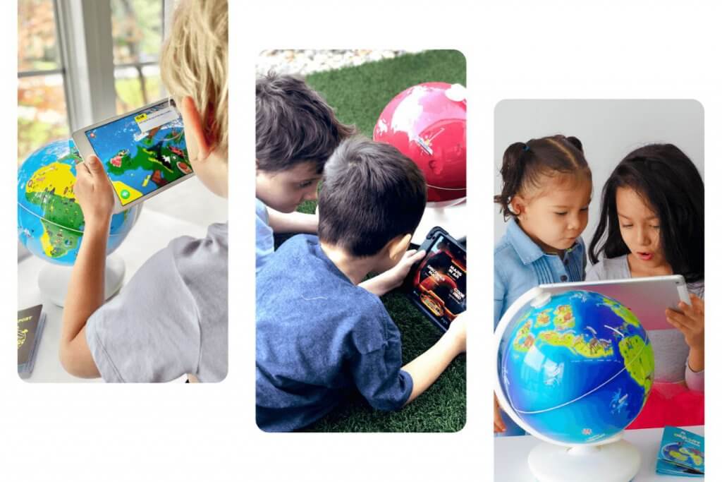 Kids playing with PlayShifu Orboot - interactive AR globe for kids