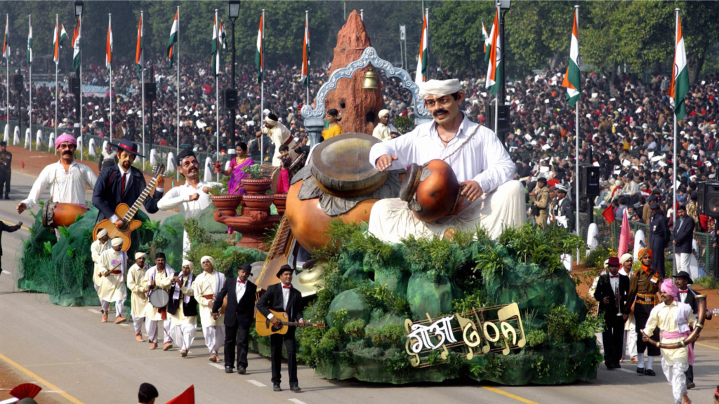 A float with demonstrations from the state of Goa, India, during the Republic Day Parade of India