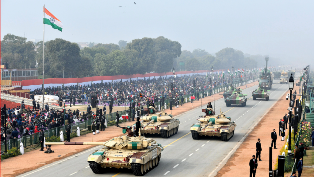 A parade of tanks and army vehicles during the Republic Day celebrations